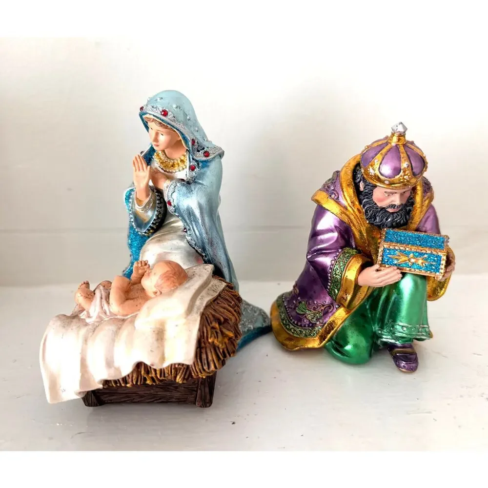 Vintage Hawthorne Village Jeweled Nativity Mary Baby Jesus King Balthazar